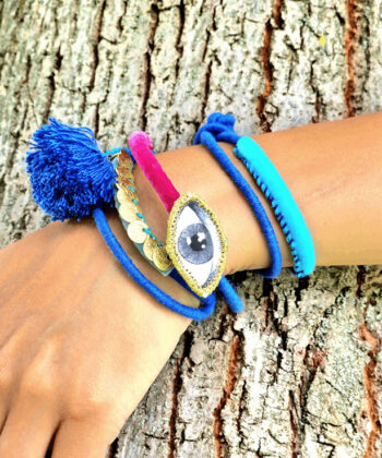 Alternative view of Βραχιόλι ματάκι κεντητό σε μπλε αποχρώσεις
