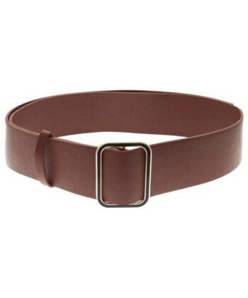 Καφέ φαρδιά κλασική ζώνη. Μέγεθος 5,5 cm πλάτος και 116 cm μήκος. Σύνθεση: Οικολογικό δέρμα και μέταλλο.