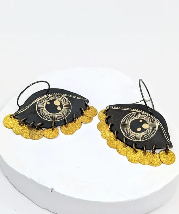 Alternative view of Σκουλαρίκια μάτι με κρεμαστά νομίσματα