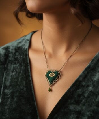 Alternative view of Κολιέ υφασμάτινη καρδιά σε πράσινη απόχρωση