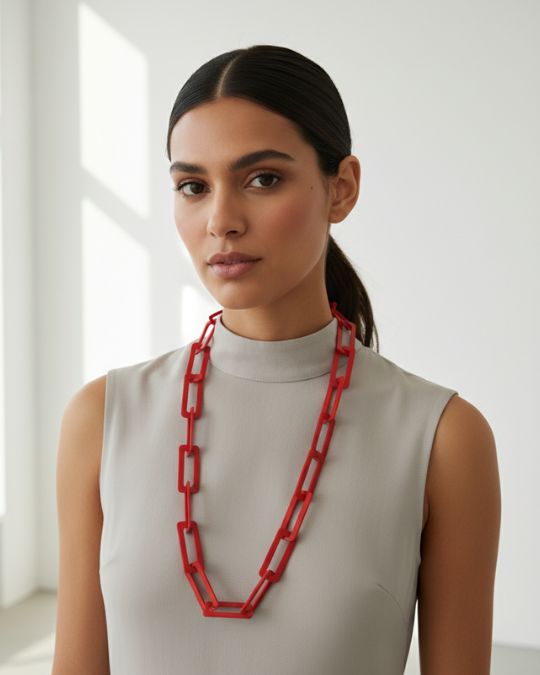 Κολιέ αλυσίδα ορθογώνιο κόκκινο plexi glass - Image 2