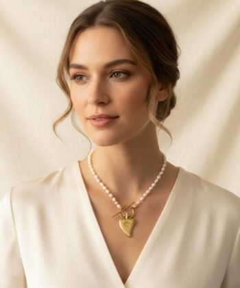 Alternative view of Κολιέ καρδιά με μαργαριτάρια