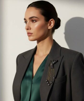 Alternative view of Καρφίτσα άλογο με κρεμαστά πετράδια