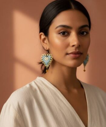 Alternative view of Σκουλαρίκια υφασμάτινη καρδιά σε τυρκουάζ απόχρωση