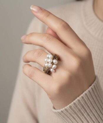 Alternative view of Δαχτυλίδι σταγόνα με μαργαριτάρια