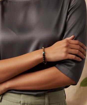 Alternative view of Βραχιόλι με πέτρα πάστα τυρκουάζ και χρυσό και μαύρο αιματίτη