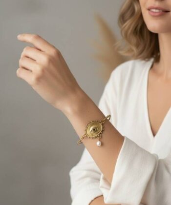 Alternative view of Βραχιόλι μάτι με κρεμαστό μαργαριτάρι