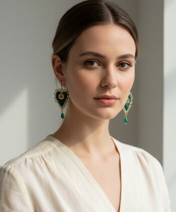 Alternative view of Σκουλαρίκια υφασμάτινη καρδιά σε πράσινη απόχρωση