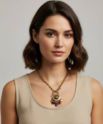 Alternative view of Κολιέ με τρισδιάστατο σκαλιστό μάτι και ημιπολύτιμους λίθους