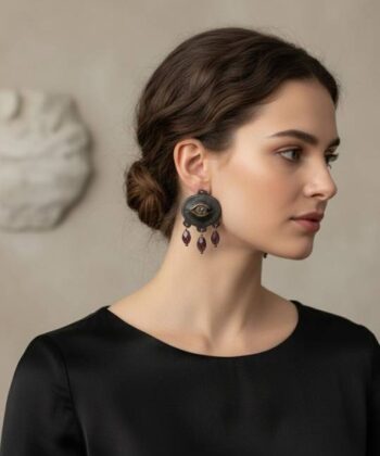 Alternative view of Σκουλαρίκια τρισδιάστατο μάτι με πετράδια αχάτη