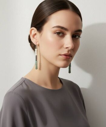 Alternative view of Σκουλαρίκια με αμαζονίτη και μαργαριτάρια